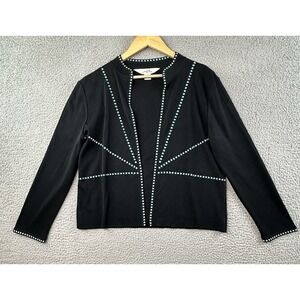 Ming Wang Jacket Womens PM Black Turquoise Open Front Cardigan Blazer Knit